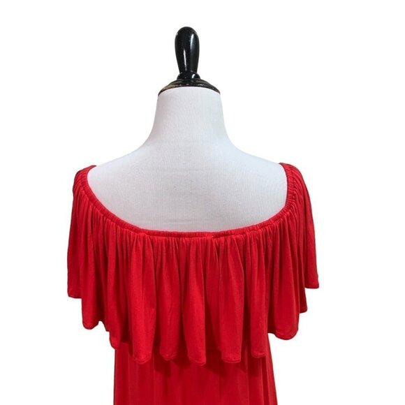 Buffalo Women’s M Medium Off The Shoulder Mini Dress Ruffles Red Lightweight - Picture 6 of 7